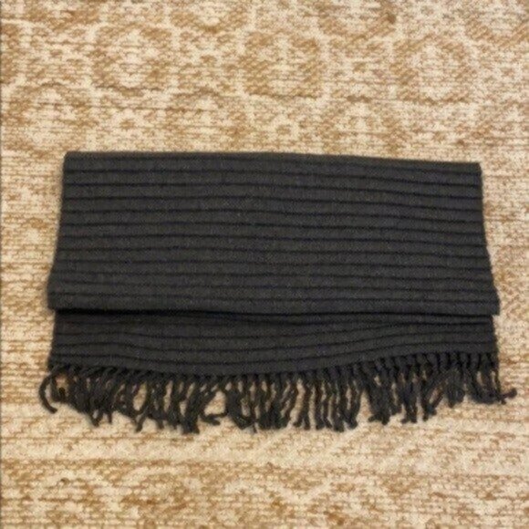 Ribbed Soft Dark Gray Scarf Lambswool - Picture 1 of 5